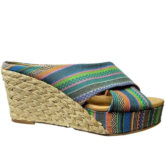 Colorful Wedge Sandals Women 8.5 Espadrille Shoes CL Laundry Bohemian 39 Spring - Picture 11 of 14